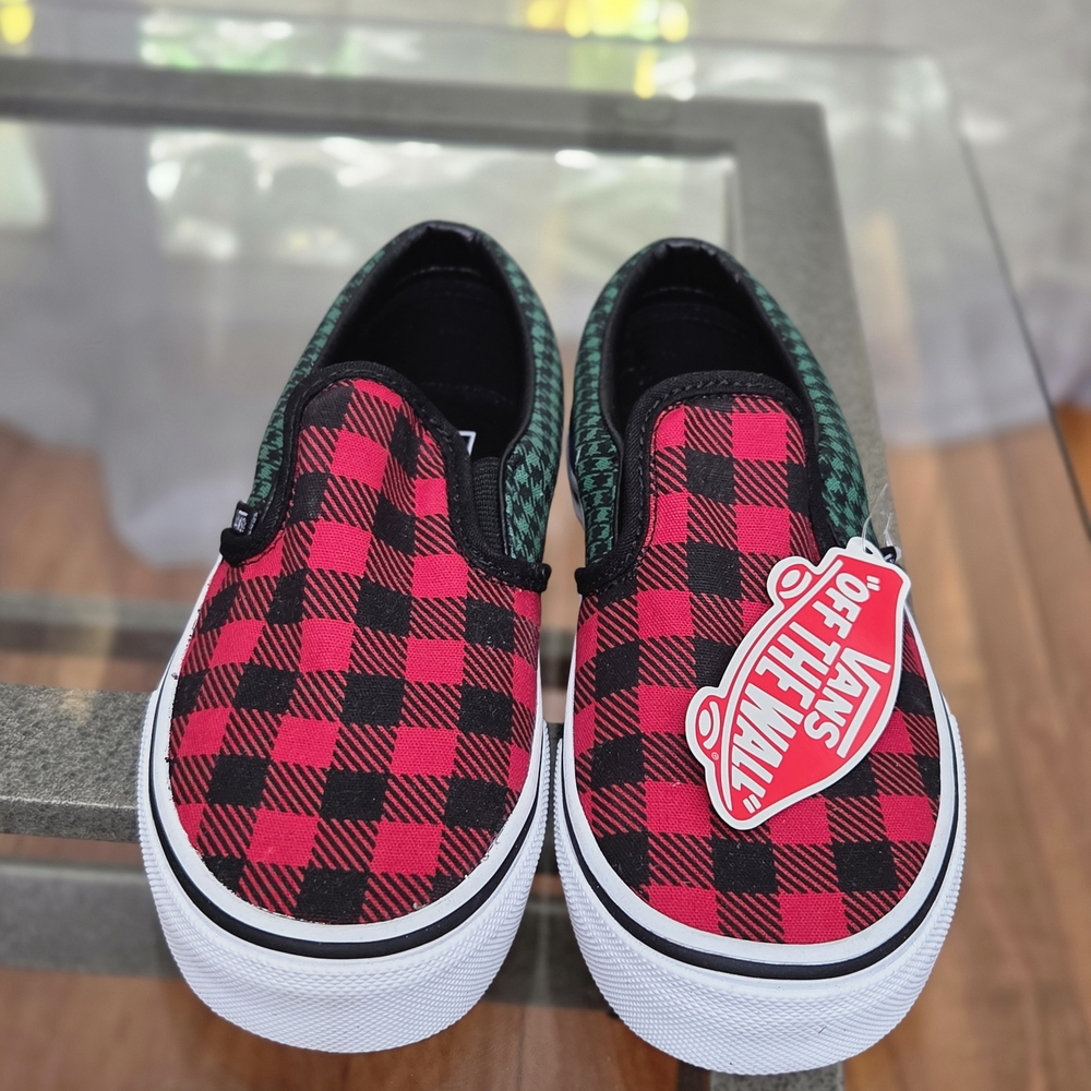 Vans Red, Blue, Green and Black Checkered Slip-On Shoes